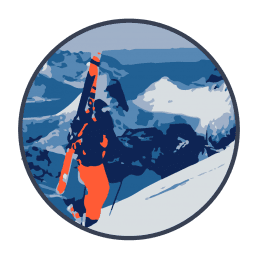 man carrying skis up mountain. illustration.